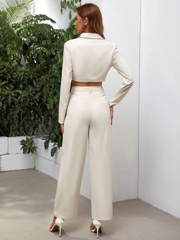 Lapel Collar Single Button Crop Blazer With Pants