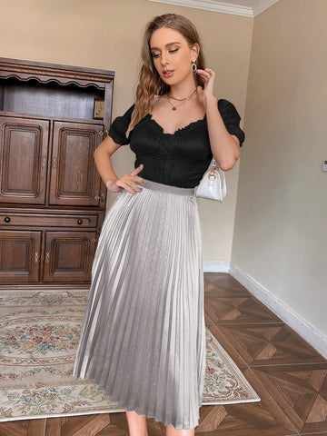 Solid Pleated Skirt