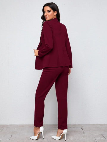 BIZwear Notch Collar Double Button Blazer and Tailored Pants Set