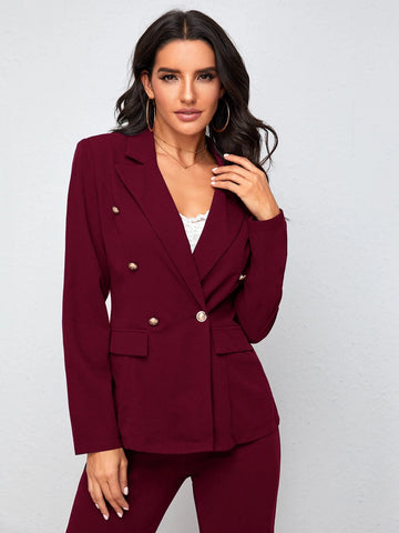 BIZwear Notch Collar Double Button Blazer and Tailored Pants Set