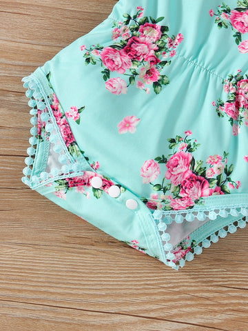 Baby Floral Print Bodysuit With Headband