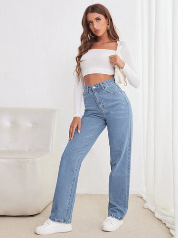 High Waisted Straight Leg Jeans