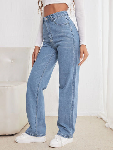 High Waisted Straight Leg Jeans