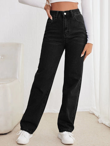 High Waisted Straight Leg Jeans
