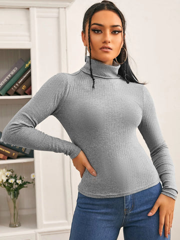 SXY High Neck Rib-knit Tee