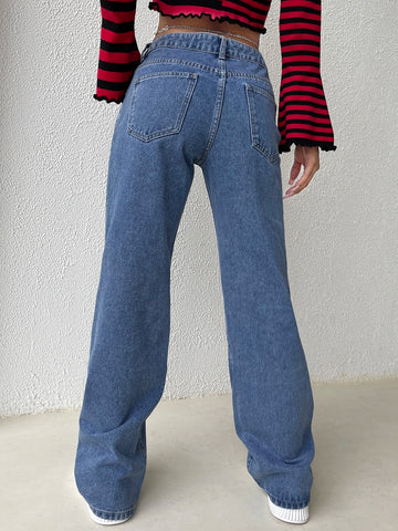 Chain Detail Wide Leg Jeans