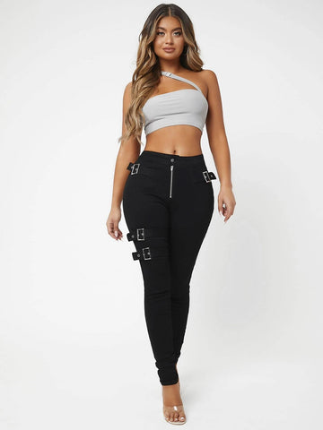 SXY Zip Fly Buckle Detail Skinny Jeans