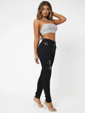 SXY Zip Fly Buckle Detail Skinny Jeans