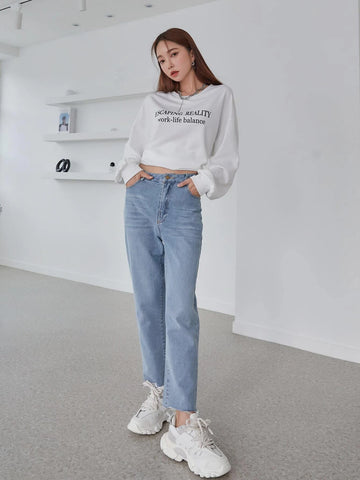 DAZY Raw Hem Straight Leg Jeans