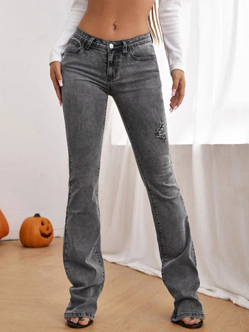 Ripped Frayed Flare Leg Jeans