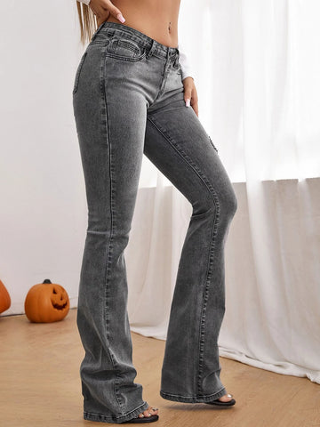 Ripped Frayed Flare Leg Jeans