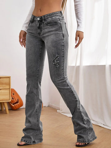 Ripped Frayed Flare Leg Jeans