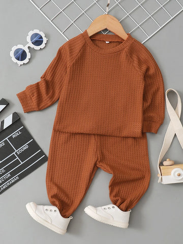Toddler Boys Raglan Sleeve Waffle Knit Pullover & Sweatpants