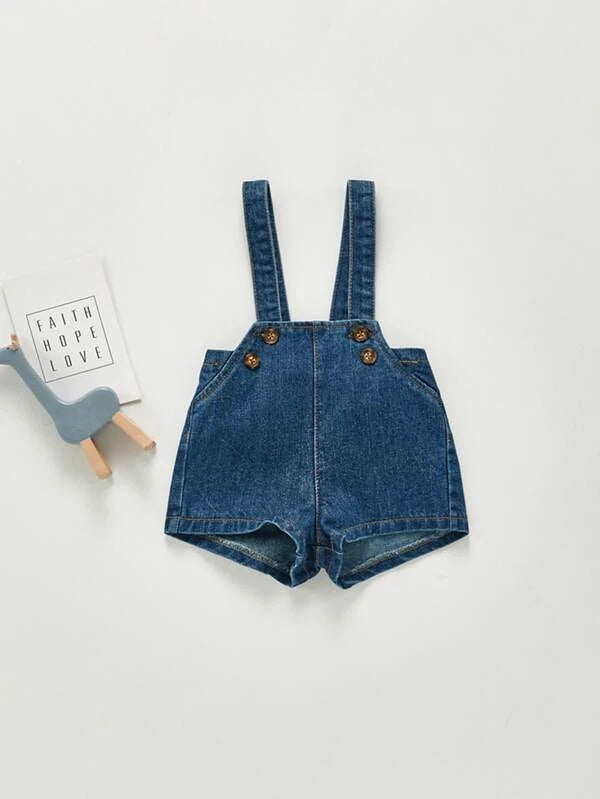 Baby Button Detail Denim Overall Shorts