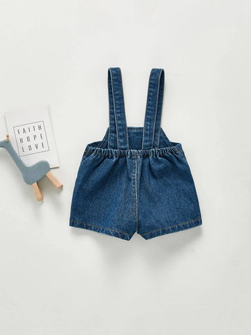 Baby Button Detail Denim Overall Shorts
