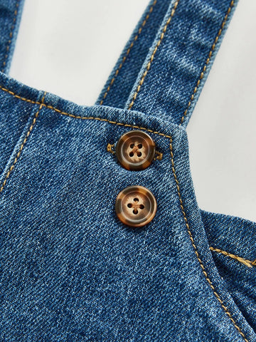 Baby Button Detail Denim Overall Shorts