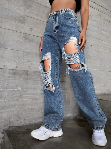 High Waisted Ripped Jeans