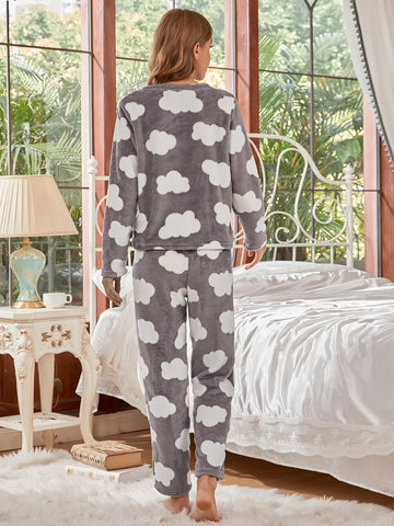Clouds Pattern Flannel PJ Set