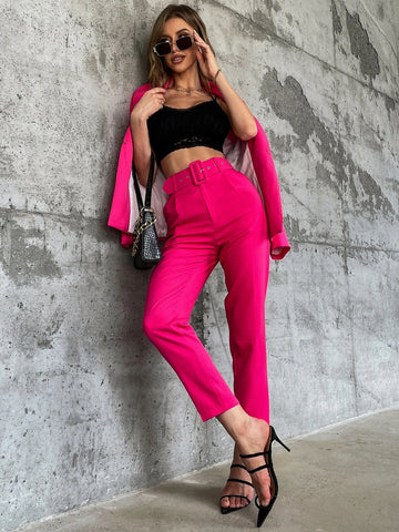 Solid Belted Tapered Pants