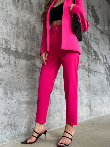 Solid Belted Tapered Pants