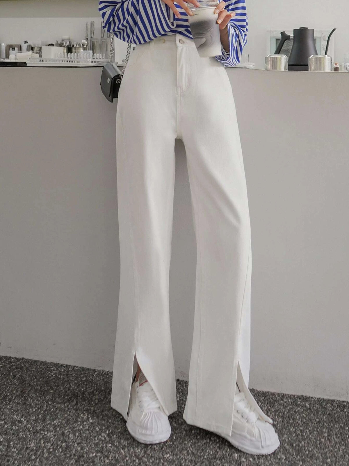 DAZY High Waist Slit Hem Wide Leg Jeans