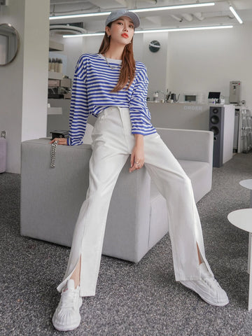 DAZY High Waist Slit Hem Wide Leg Jeans