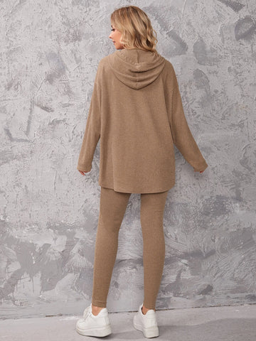 Drop Shoulder Ribbed Hooded Top & Leggings Set