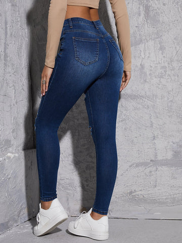 Bleach Wash Ripped Frayed Skinny Jeans