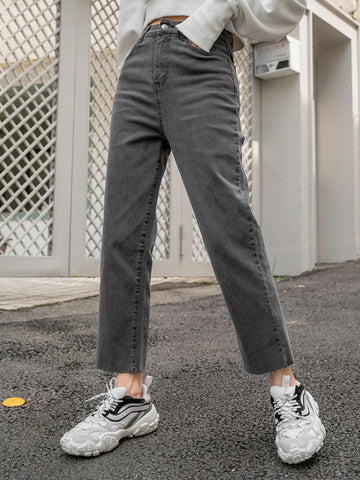 DAZY High Waist Slant Pockets Straight Leg Jeans