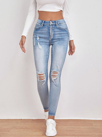 Slant Pocket Ripped Skinny Jeans