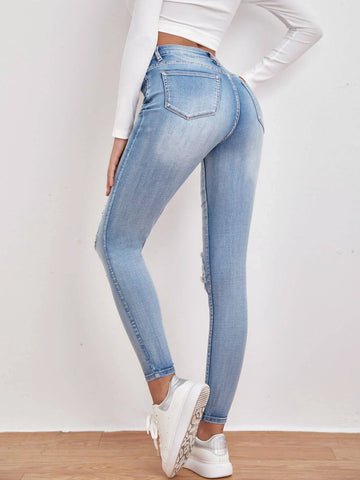 Slant Pocket Ripped Skinny Jeans