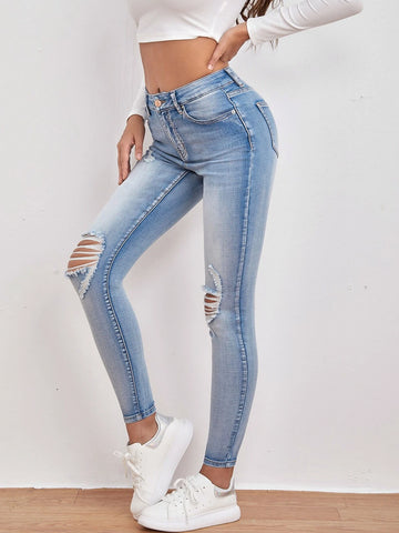 Slant Pocket Ripped Skinny Jeans