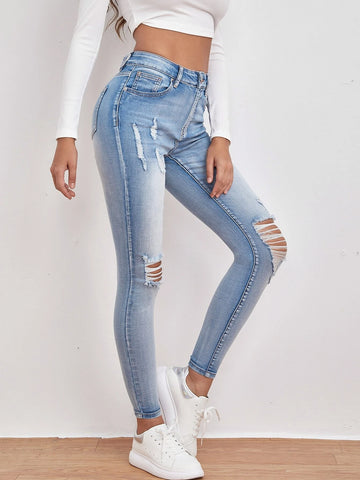 Slant Pocket Ripped Skinny Jeans