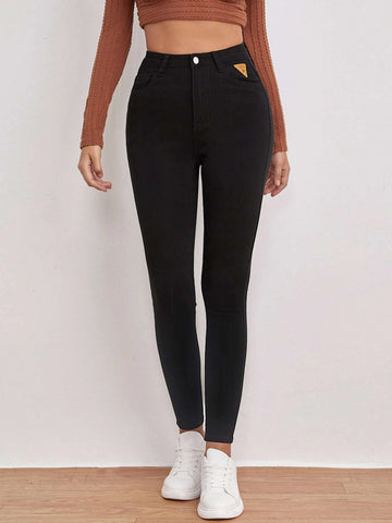High Waist Patched Detail Skinny Jeans