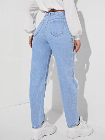 Cut Out Ripped Frayed Carrot Jeans