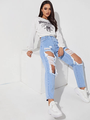Cut Out Ripped Frayed Carrot Jeans