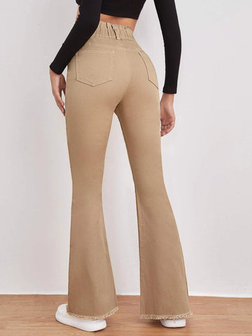 High Waisted Zip Fly Flare Leg Jeans