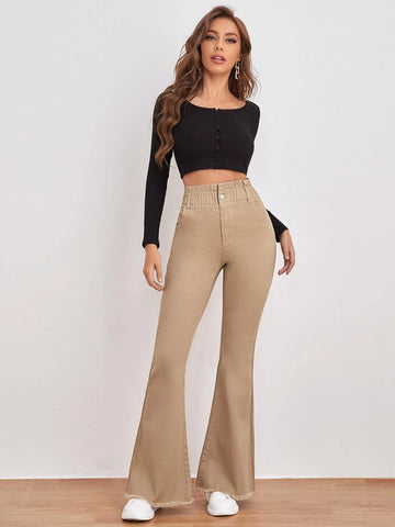 High Waisted Zip Fly Flare Leg Jeans