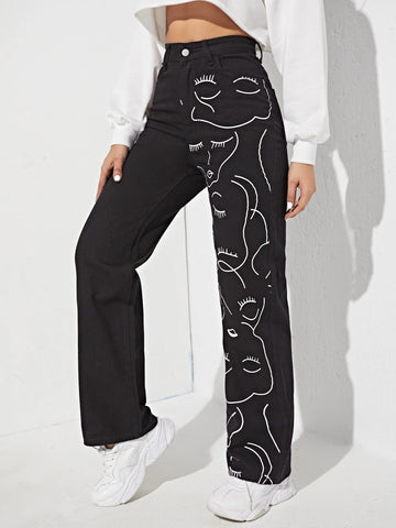 High Waisted Figure Graphic Jeans