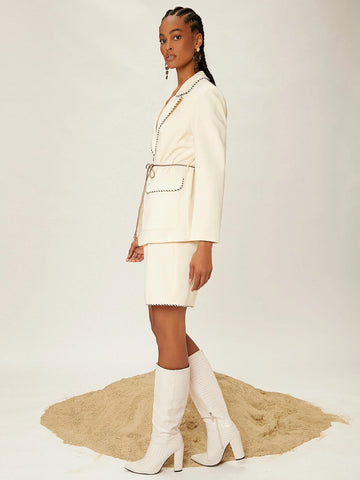 Flap Pocket Contrast Binding Belted Blazer & Shorts