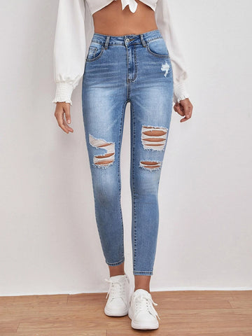 High Waisted Ripped Skinny Jeans