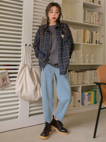 DAZY High Waist Slant Pocket Mom Fit Jeans