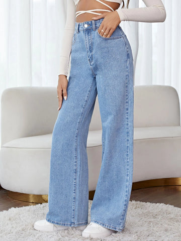 High Waist Wide Leg Floral Embroidery Jeans