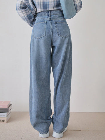 DAZY High Waist Bleach Wash Wide Leg Jeans