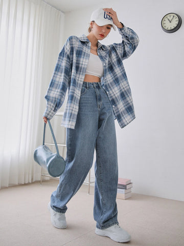 DAZY High Waist Bleach Wash Wide Leg Jeans