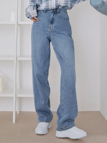 DAZY High Waist Bleach Wash Wide Leg Jeans