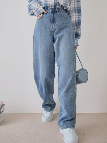 DAZY High Waist Bleach Wash Wide Leg Jeans