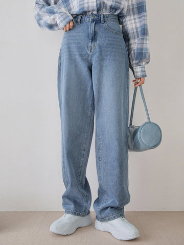 DAZY High Waist Bleach Wash Wide Leg Jeans