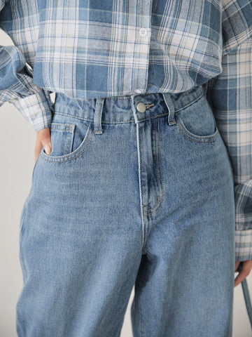 DAZY High Waist Bleach Wash Wide Leg Jeans