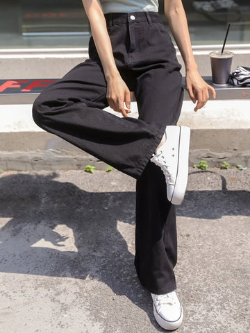 DAZY Solid High Waisted Boyfriend Jeans